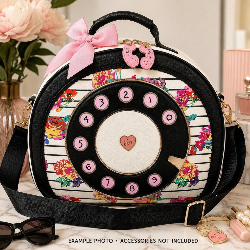 Betsey Johnson Floral Stripe Rotary Phone Satchel Travel Train Case Weekender